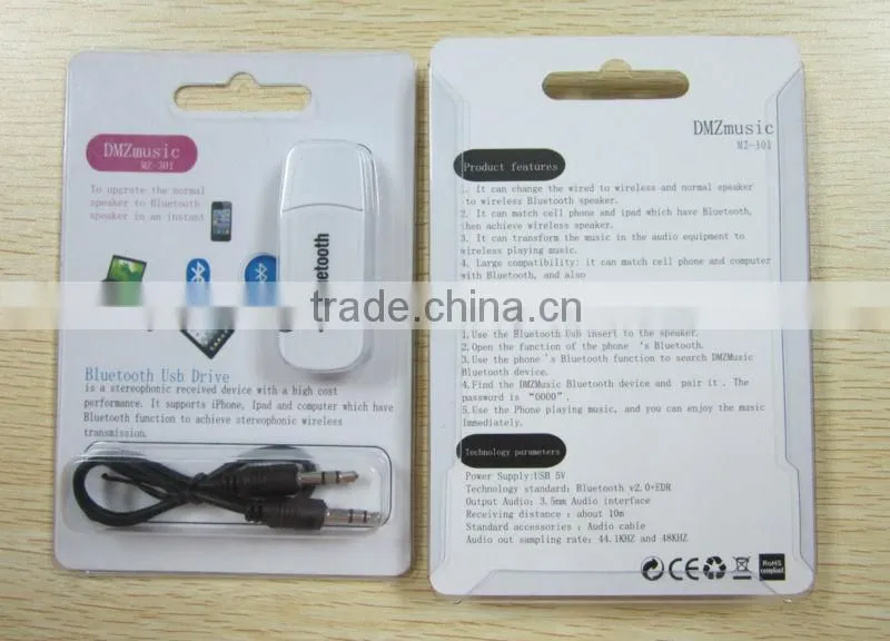 USB Bluetooth 3.5mm Stereo Audio Music Receiver Adapter for Speaker Mp3