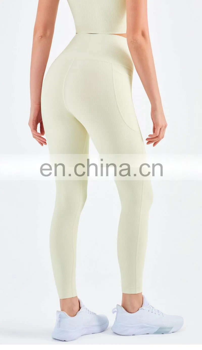 Ribbed High Waisted Leggings Without T Line Gym Outfit Scrunch Butt Yoga Pants Women