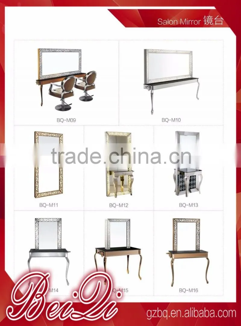 Beiqi Wholesale Price Golden Stainless Steel Mirror Station wiht Led Light Decorative Barber Shop Mirror Salon Furniture