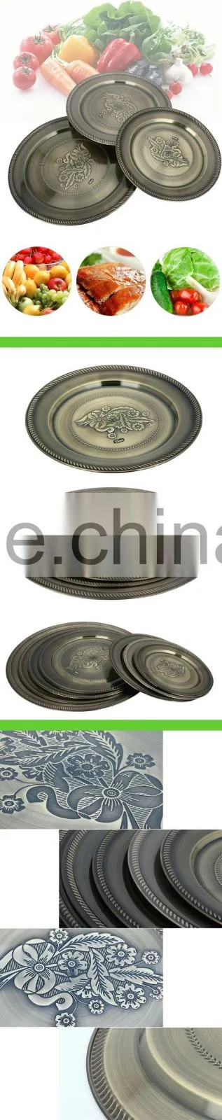 Vietnam style stainless steel serving dish, large round copper serving tray