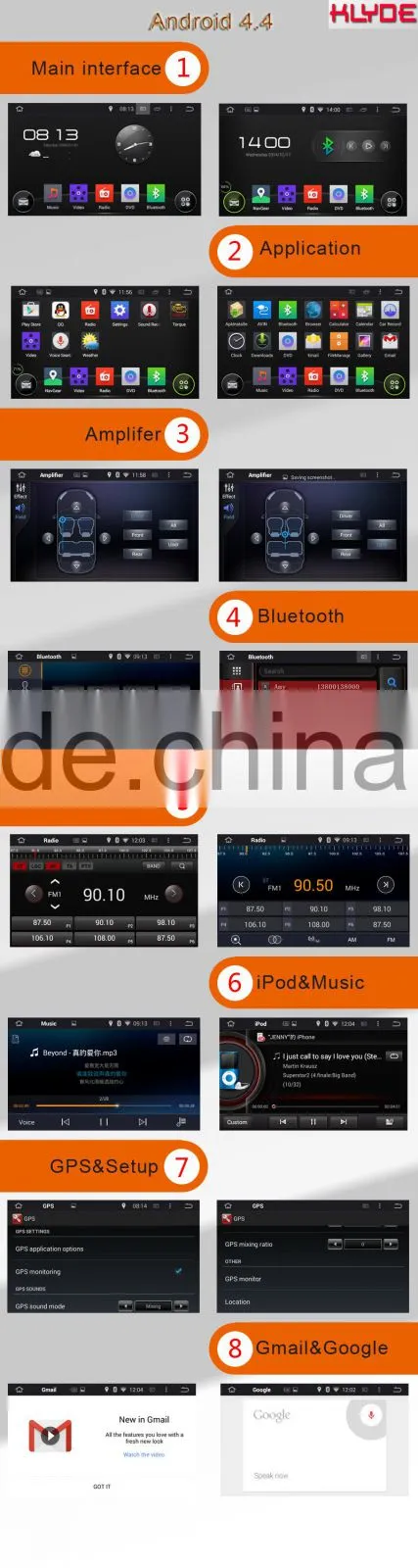 Android 4.4 car dvd player for EX7/GX7 with capacitive multi-touch screen