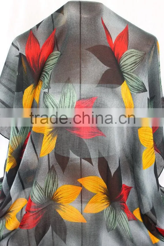 High Quality Large Elegant Flower Printing Encrypt Polyester Voile Scarf for Women