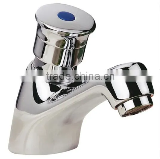 Brass Chrome Push Single Lever Self Closing Basin Mixer Taps , Deck Mounted Faucet