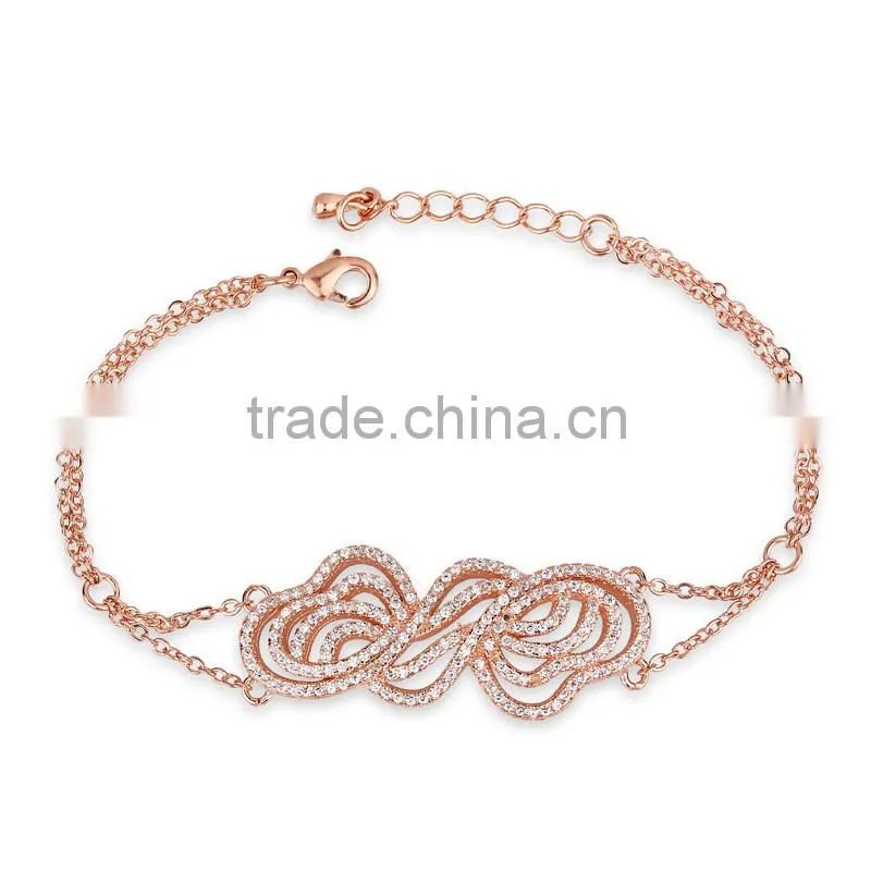 925 sterling silver beautiful charm bracelet with clear zirconia fashion bracelet 2014 bijoux nickel free