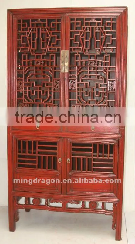 Chinese antique furniture pine wood shanxi red cabinet_boodshelf