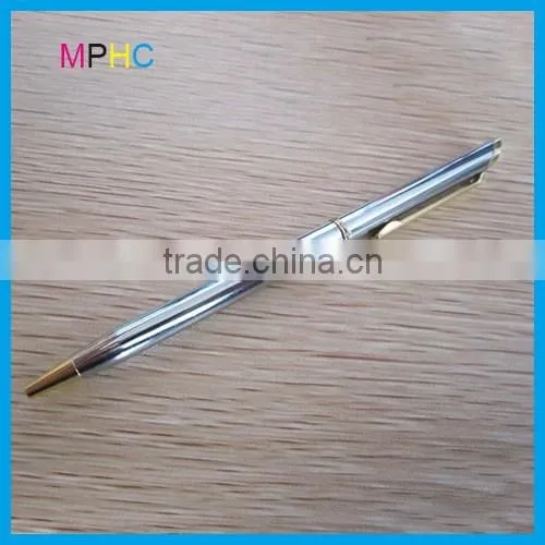 Popular promotional slim thin cross hotel used metal ball pen with Epoxy logo