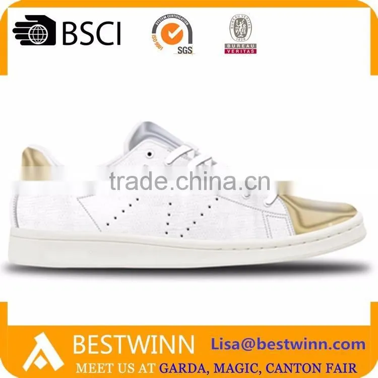 2016 Italian newest casual shoes fashion golden cup toe design shoes hot sale metal PU shoes