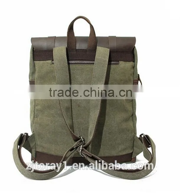 Waxed Canvas Leather College Backpack Book Bag