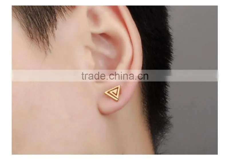 reliable Guangzhou jewelry wholesalers fashionable jewelry 18K gold plated triangle earring men stud
