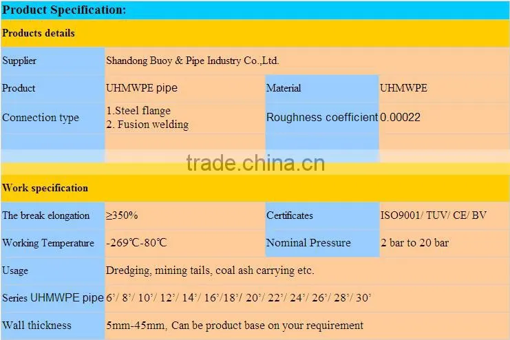 UHMWPE pipe used in sea water treatment