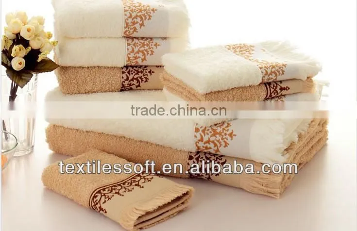 Elegant high-grade pure cotton embroidered towel set with Tassel
