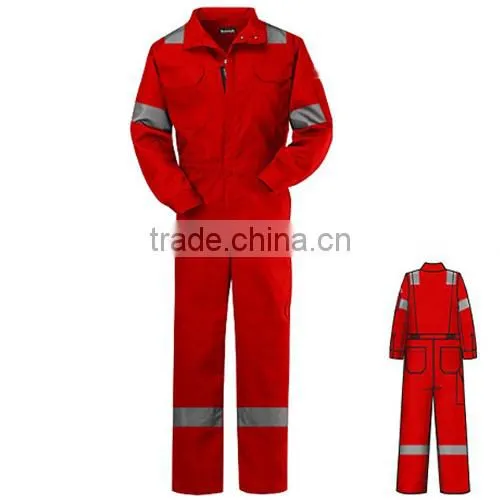 Safety orange coverall with reflective tape