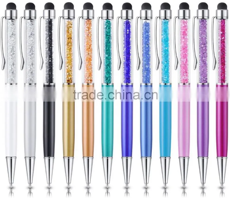Crystal Colorful Stylus and Ballpoint Pen for Touch Screens (Pack of 12)