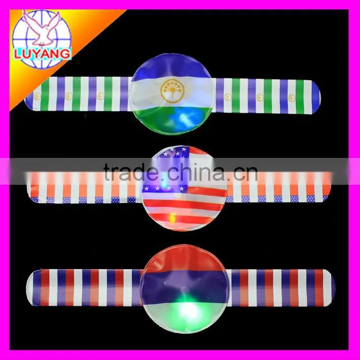 2015 LED soft pvc custom country flag slap bangle for promotion gift