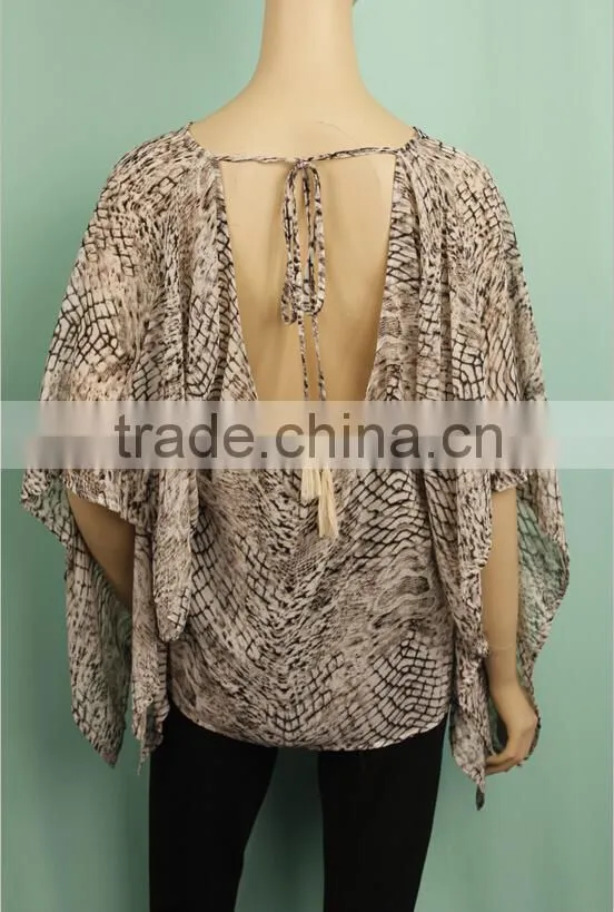 2016 S/S latest design print blouse design for women ladies sexy half sleeve blouse designs YLB2015