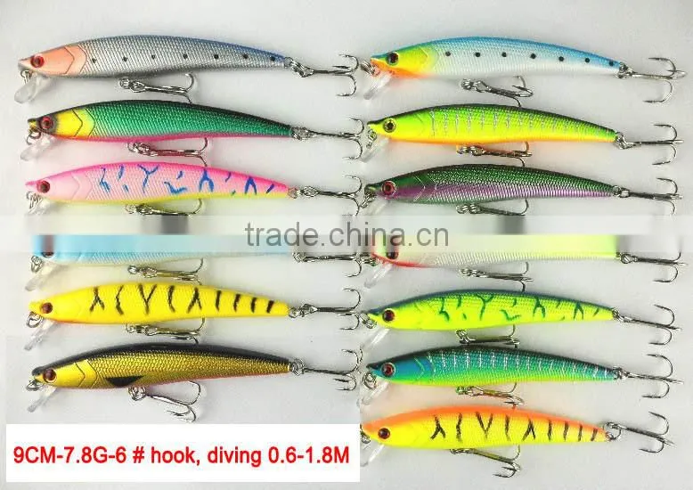 FISHING LURES CRANKBAIT HOOKS 9CM 7.8G 6# Artificial minnow baits