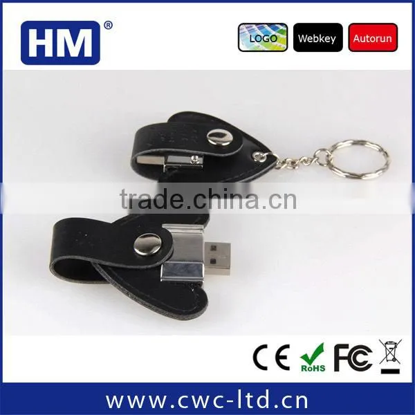 Top selling USB leather usb flash drive with logo solution heart shape usb with full capacity