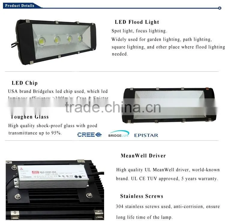 Bridgelux UL CE IP65 60 Degree 400W 500W LED Tunnel Light with 3 Years Warranty