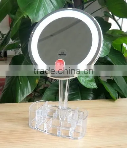 Touch led makeup mirror, 8" led lighted makeup mirror with organizer, desktop makeup mirror with touch switch