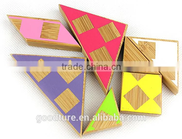 2015 Hot Sale Colored Bamboo Tangram Puzzle