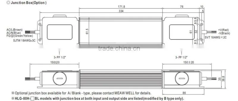 Meanwell led driver HLG-80H-54B 80W led dimmer driver 80w 54v 0~10v dimming