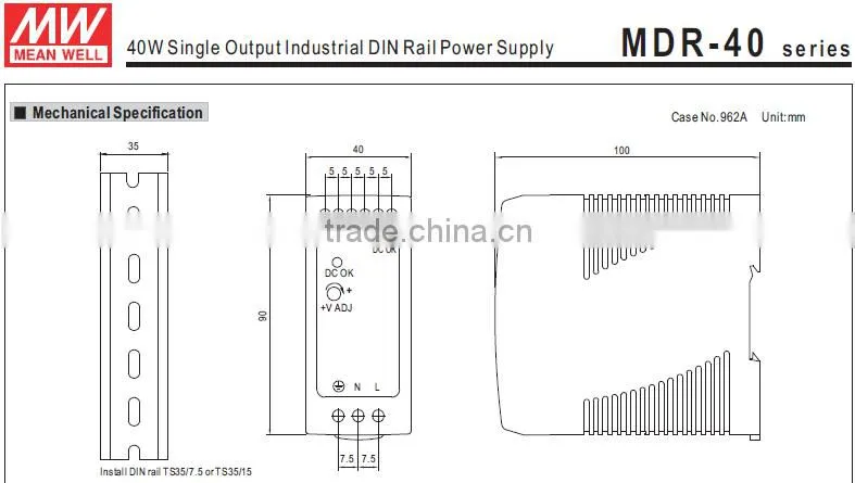 Meanwell MDR-40-12 40W 12V Industrial DIN Rail Power Supply/40w Industrial DIN Rail