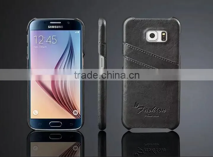 Card Holder Genuine Wax Matt Leather Back Cover For Samsung Galaxy S6
