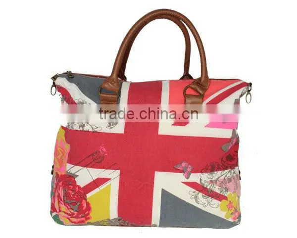 China Canvas Material Flowers and Cross Pattern Womens Leather Shoulder Bag Manufacturer