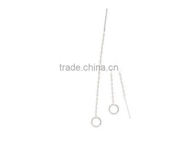 925 Sterling Silver Circle Charm Long Dangle Thread Line Threader Earrings