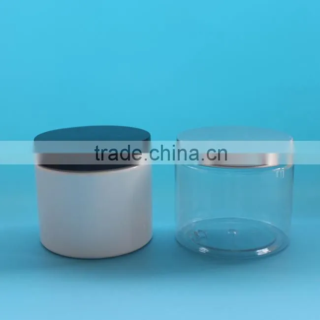 Round colorful 400ml plastic PET jars, 400g 14oz Clear PET plastic jar with aluminum cap