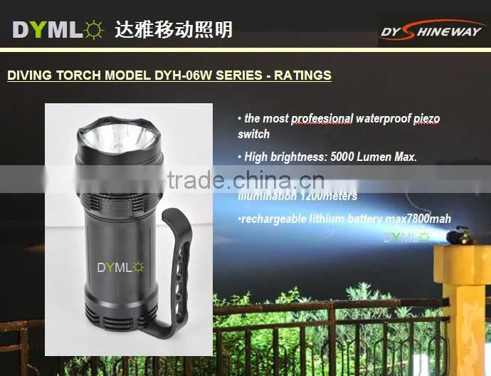 the most bright hid diving torch,85w,8500lumen,9000mah lion battery,200meters waterproof,patent design