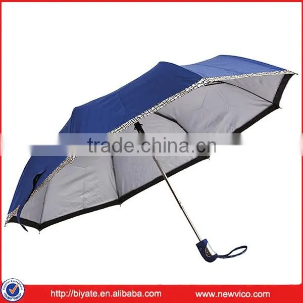 Factory Price Anti-UV Coated Polyester Manual Open 3 Collapsible Umbrella
