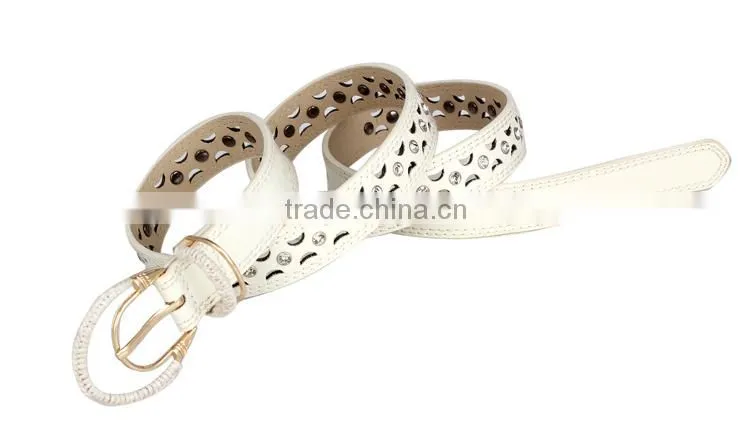 White Rhinestone Cheap Leather Female Belt SWF-15062931