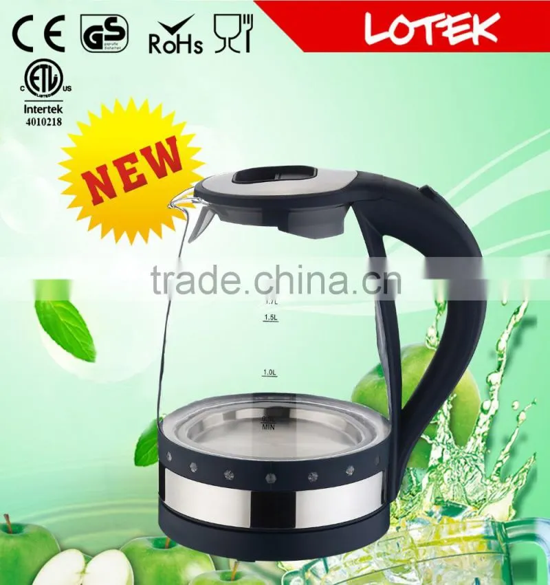 colorful blue led light ring glass electric kettle with 1.7L capacity