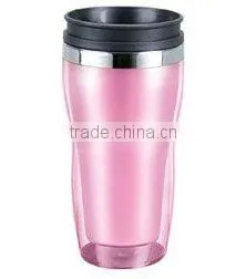 Colorful travel mug with Slim waist design ,plastic outer stainless stell inner