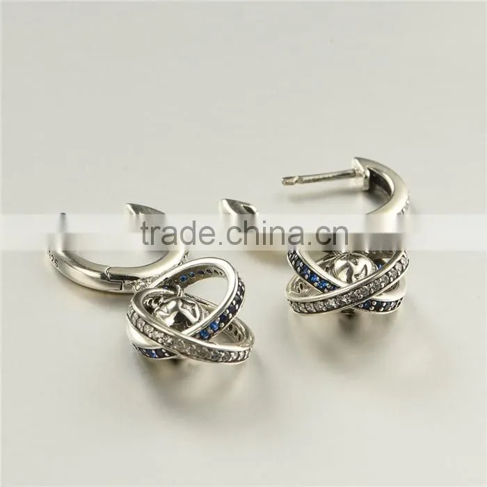 New Design Silver Jewelry Round Shaped Spinel World Globe Fashion Earrings