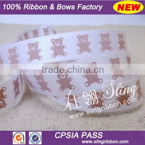 Wholesale 15mm Teddy Bear Printed Satin Ribbon