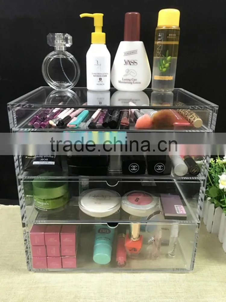 Well-made new style equisite lucite acrylic makeup cosmetic storage case with 4 drawers