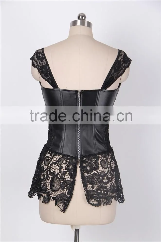 Factory directly hot sale black leather sexy full size gothic corset dress