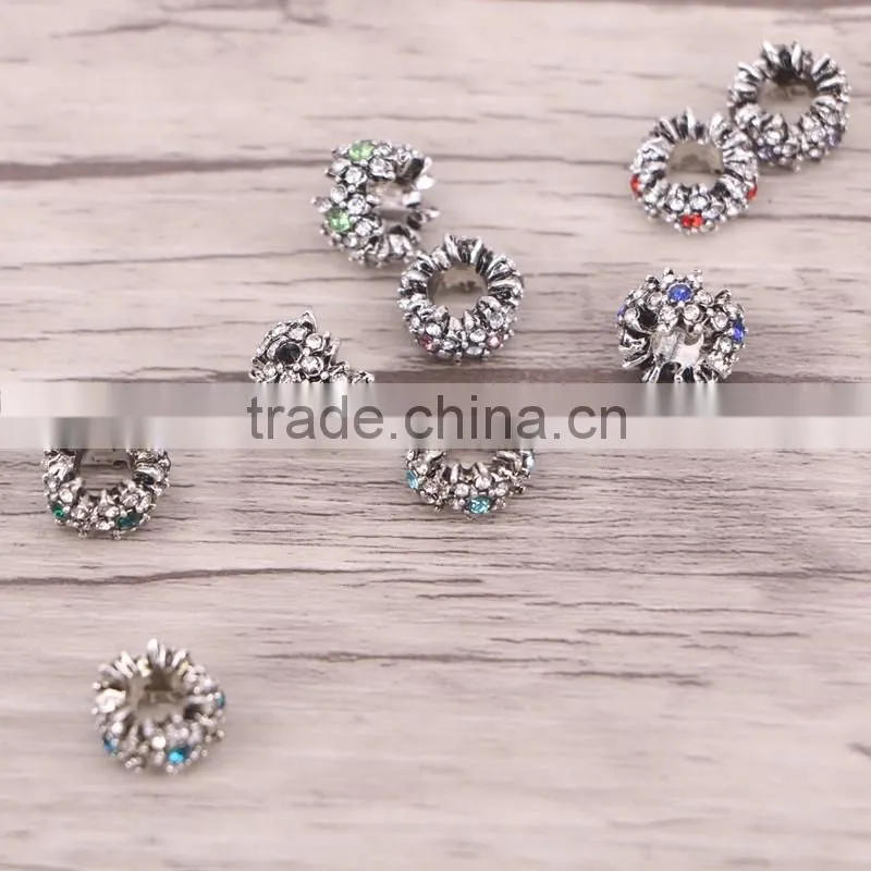 5.0mm Antique silver European Flower Crystal Big Hole Beads Charms Fits Charm Bracelets Jewelry