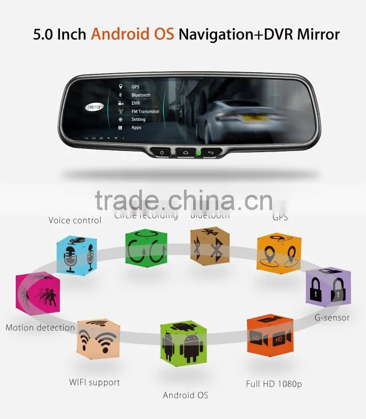 Android Rearview mirror car GPS system with DVR