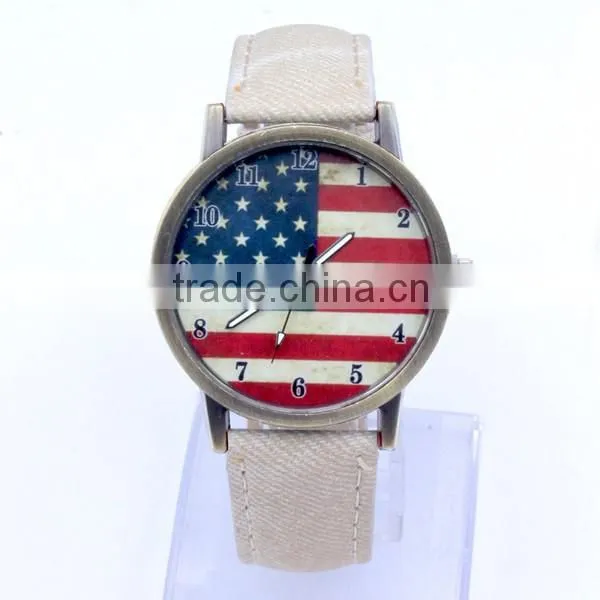 Fashion Leather American Flag Watch For Men