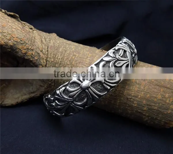 C shape antique silver vintage engraved stainless steel bangles
