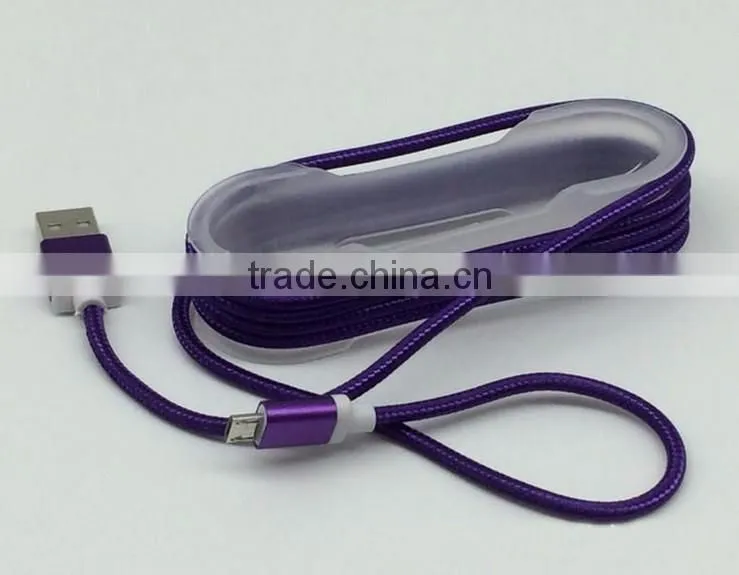 Usb braided cable 10ft Nylon Iron Shell USB Cable for V8 android data cable
