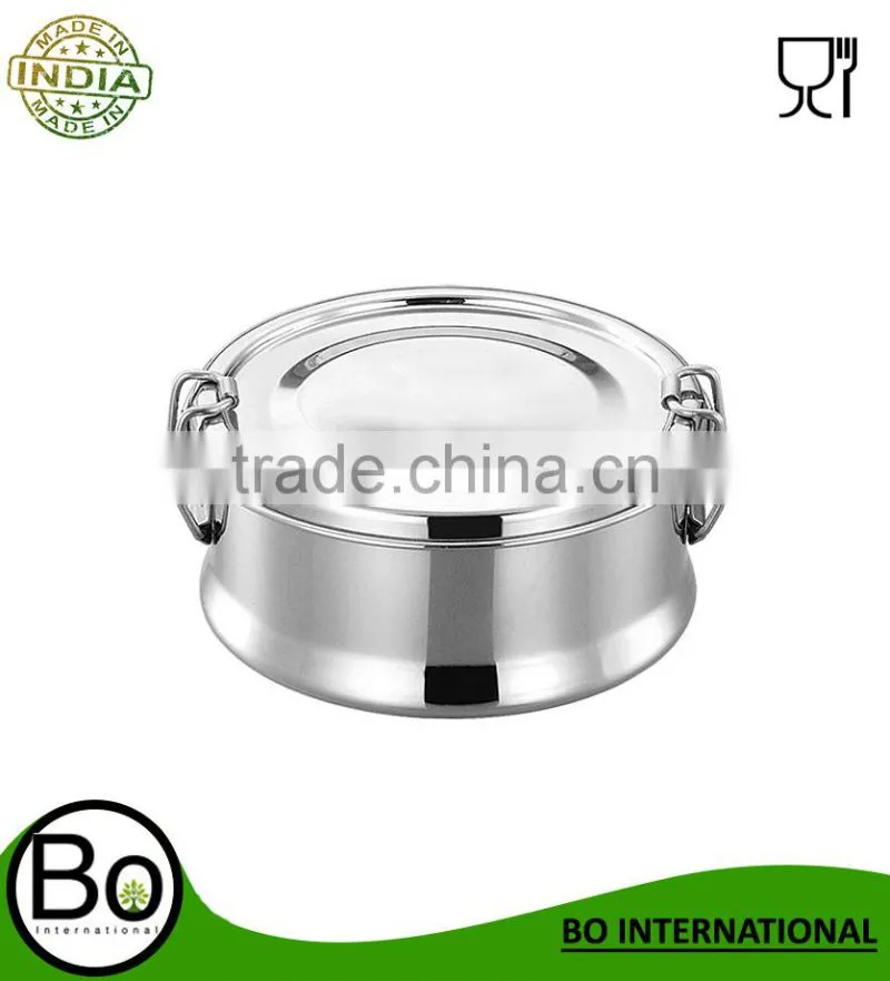 Stainless Steel Double Layered Round Lunch Box