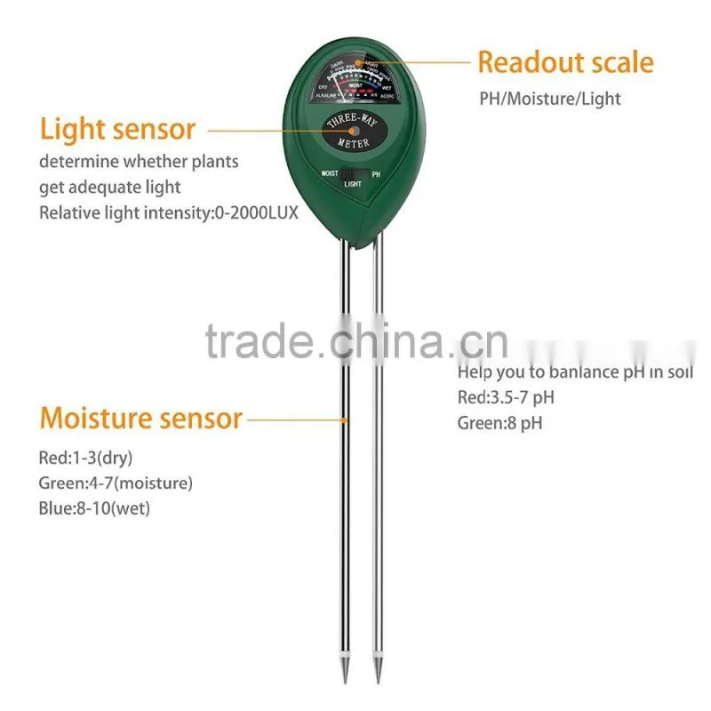 Premium 3-in-1 Soil Tester Meter (Moisture, pH & Light) for Outdoor Plants