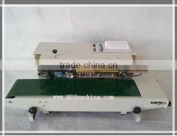 FR900 Plastic Film Sealing Machine+Vertical Sealing+Date Printing+Seal Belt