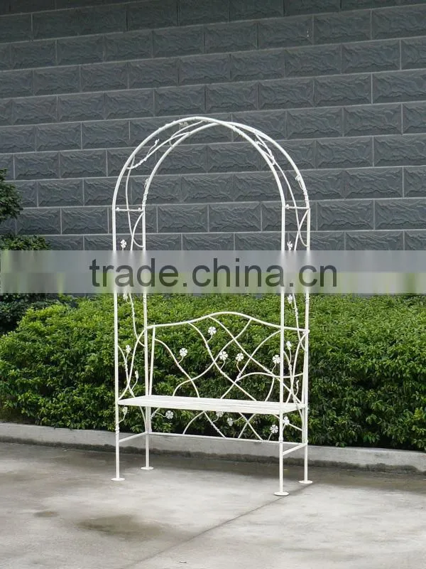 Metal artistic garden arch with bench for outdoor wedding
