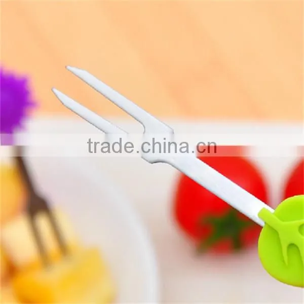 2015 high end hand-painted stainless steel non-stick silicone fruit fork