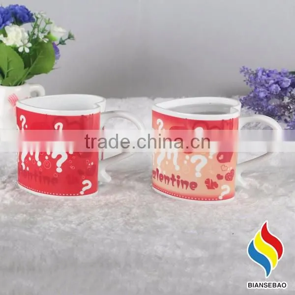 heart shape ceramic mug with revolving logo